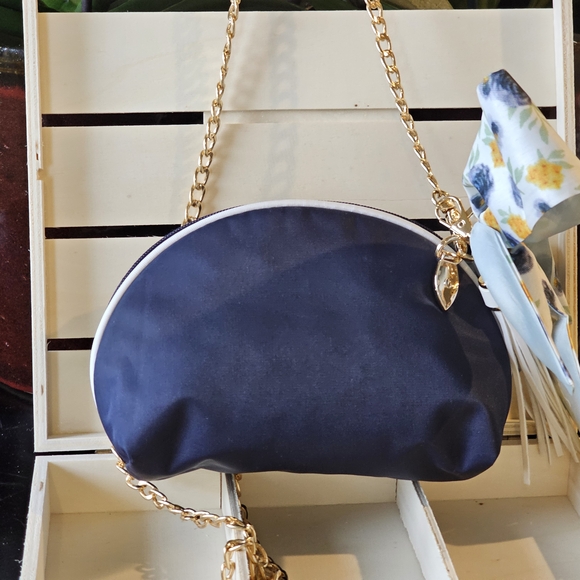 Christian Dior Navy Blue Clutch w/Crossbody Chain, Tassel, & Twilly Added - Picture 6 of 16